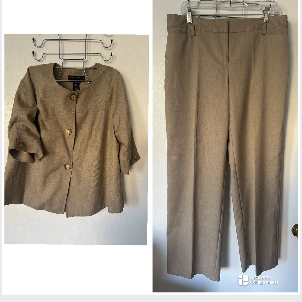 Geoffrey Beene Sport Womens Vintage Stretch Tan Cape Blazer & Pants Set